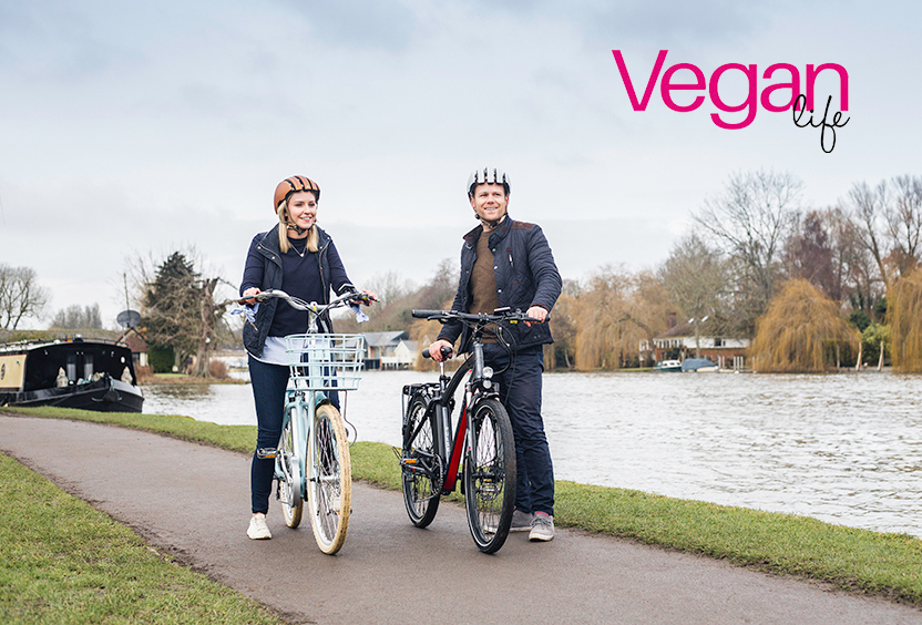 A couple rides VOLT electric bikes for Vegan Life Magazine